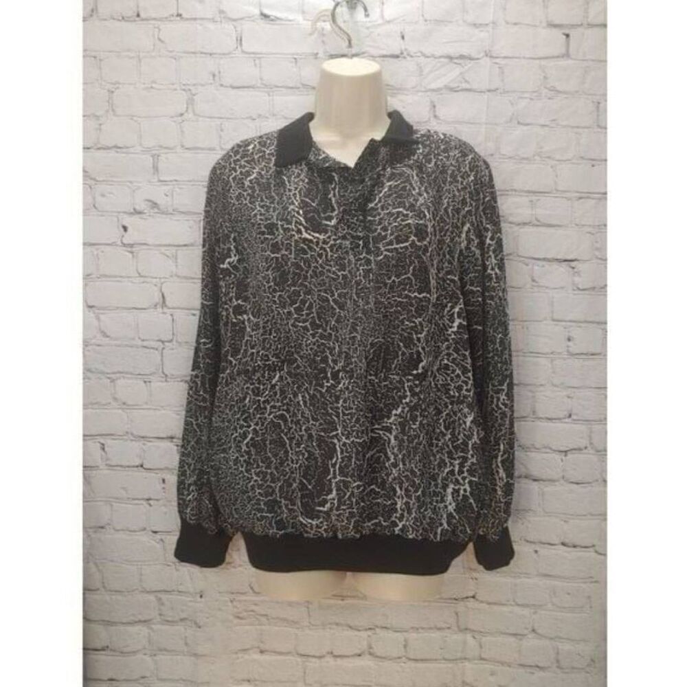 Jolene Fashions VINTAGE Women's Size 12 Black/White 100% Polyester Blouse.